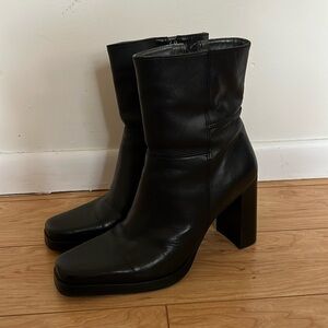 Candie’s Vintage 90’S Y2K Black Platform Leather Ankle Boots Size 9 Retro